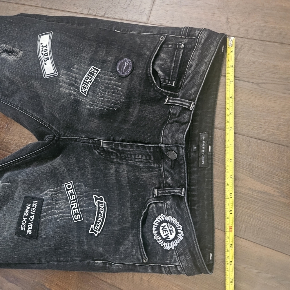 Sleek Black Graphic Patches Skinny Jeans Essential Style - Picture 3 of 7